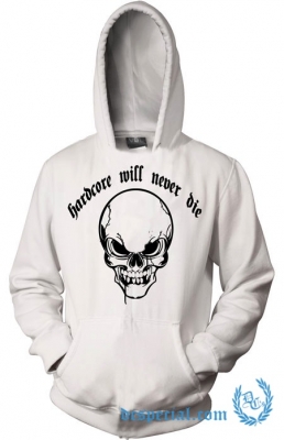 Hakken Hooded Sweater 'Hardcore Will Never Die Skull White'